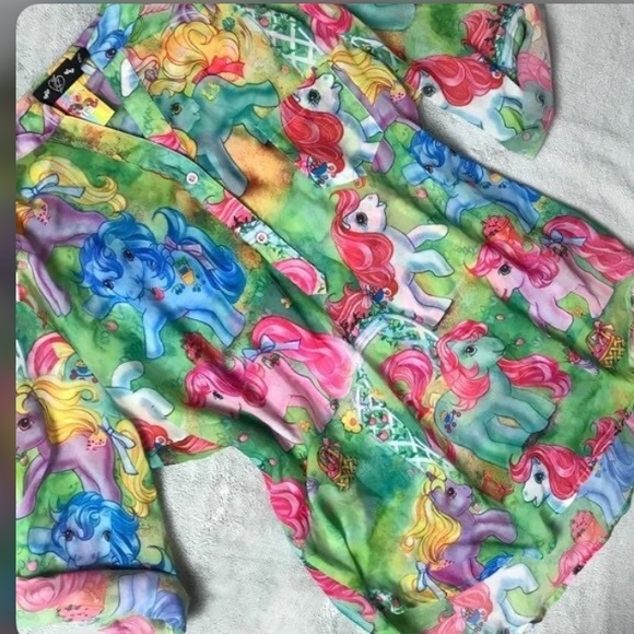 Iron Fist My Little Pony MLP Button up SHEER LONG SLEEVE BLOUSE Top colorful SM - Picture 3 of 9